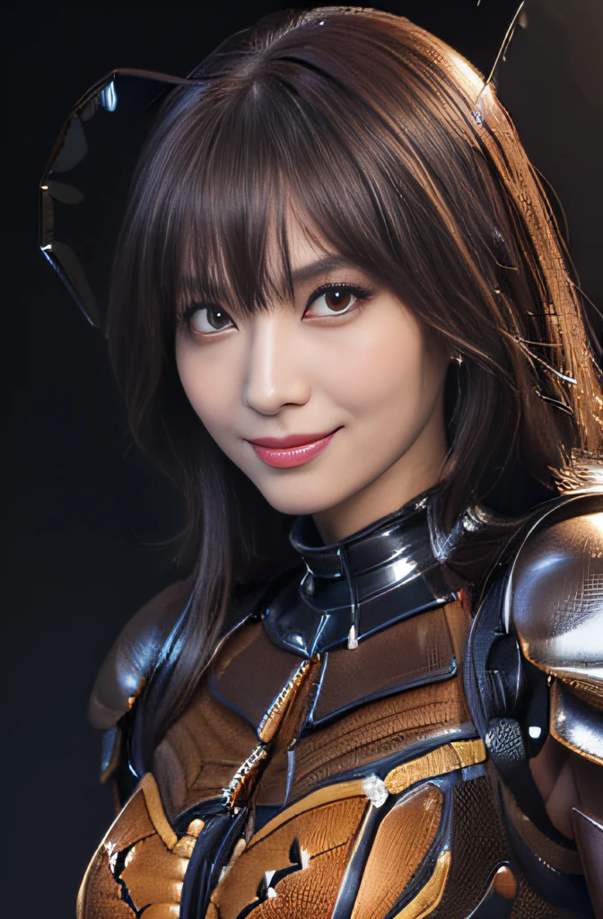 (high resolution,masterpiece,best quality,extremely detailed CG, anime, official art:1.4), realistic, photo, amazing fine details, all intricate, gloss and shiny,awesome many layers, 8k wall paper, 3d, sketch, kawaii, illustration,( solo:1.4), perfect female proportion,villainess, (fusion of dark brown cockroach and lady:1.4), (brown cockroach form lady:1.2), (brown cockroach lady:1.2), (fusion:1.2), (solo:1.4), (evil smile:1.2), muscular, abs, (cockroach brown exoskeleton bio insect suit:1.4), (cockroach brown exoskeleton bio insect armor:1.2), (brown transparency cockroach wing:1.4), (brown cockroach antennae:1.3),