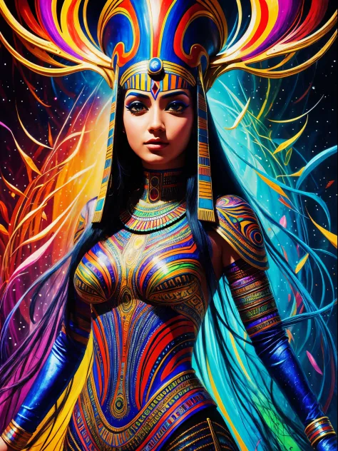 psychedelic painting, psychedelic characters, psychedelic scene, the psychedelic world, egyptian art, futuristic style, psychede...