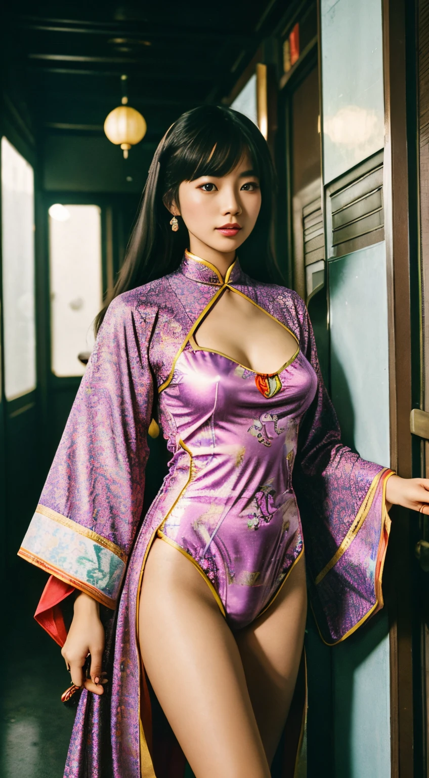 現代のタイムトンネルの中で，中国人女性の心を呼び起こす，レトロへの扉を開けてください。1970年代に発見された宝物，色とりどりの思い出が服を通して流れる，独特の模様が時のメロディーを紡ぐ。ヴィンテージのローブを着る，中国女性はサイケデリックな 1970 年代に突入，胸を見てください 1：3，虹の光がこの街に輝く。彼女の存在は時の歌となる，周りの人々をレトロなビートに従うように導きましょう。ソーシャル メディアで彼女の過去の旅を目撃してください，チャームサージョアとより多くの魂が時空を旅するこのメロディーに魅了されます，それ&#39;ヴィンテージノートの中から失われた魂の欠片を見つけるような.。