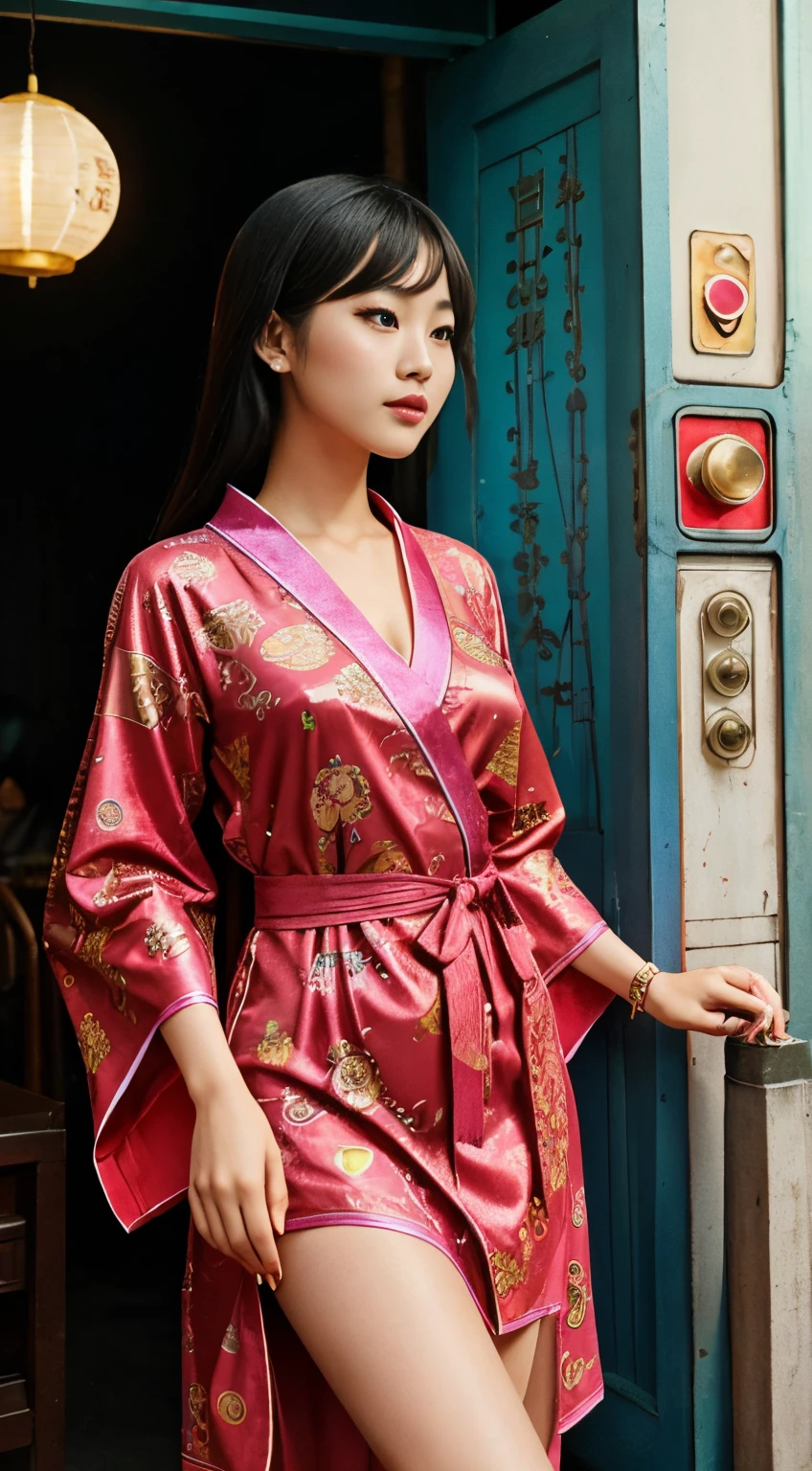 現代のタイムトンネルの中で，中国人女性の心を呼び起こす，レトロへの扉を開けてください。1970年代に発見されたお宝，色とりどりの思い出が服を通して流れる，独特の模様が時のメロディーを紡ぐ。ヴィンテージのローブを着る，中国女性はサイケデリックな 1970 年代に突入，胸を見てください 1：3，虹の光がこの街に輝く。彼女の存在は時の歌となる，周りの人々をレトロなビートに従うように導きましょう。ソーシャル メディアで彼女の過去の旅を目撃してください，チャームサージョアとより多くの魂が時空を旅するこのメロディーに魅了されます，それ&#39;ヴィンテージノートの中から失われた魂の欠片を見つけるような.。
