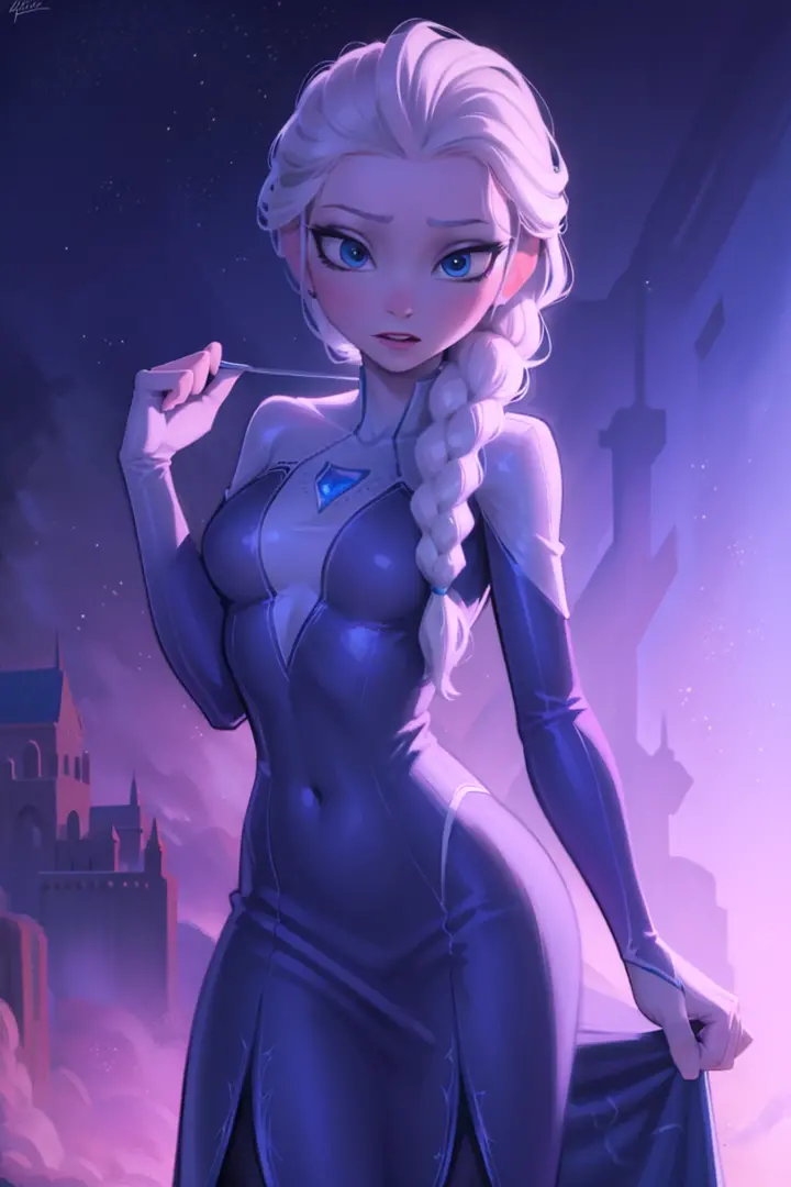 Elsa of arendelle wearing Spidergwen costume, Spidergwen costume, blue icey costume, braid