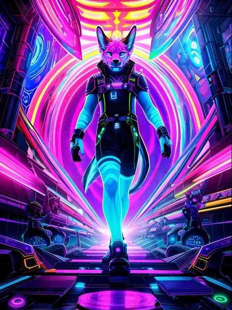 young furry as disk jokey , an ultra-detailed, high-quality, 4k or 8k masterpiece of a psychedelic, uv active artwork. the scene...