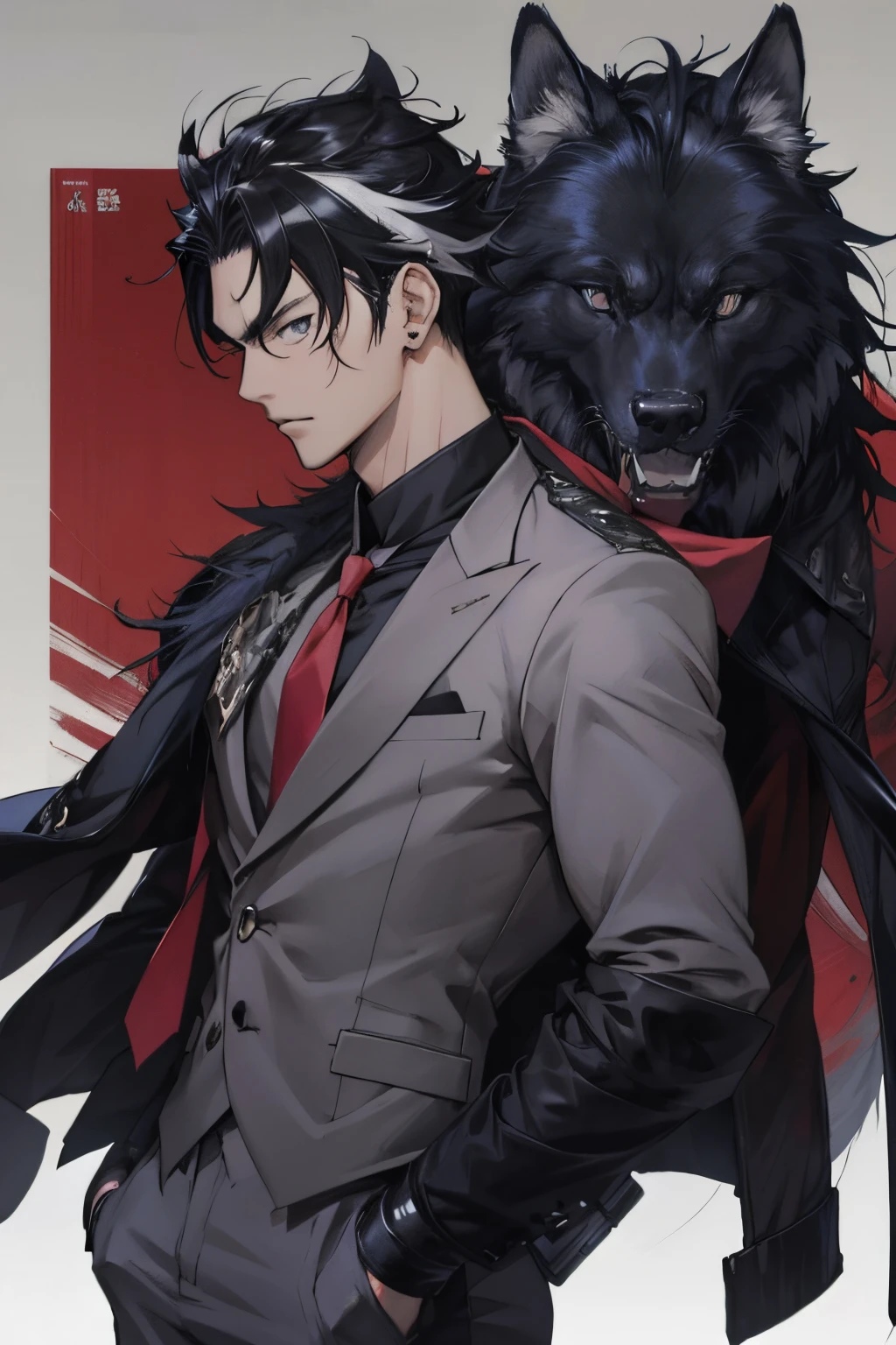 Anime guy with a wolf on his shoulder - SeaArt AI