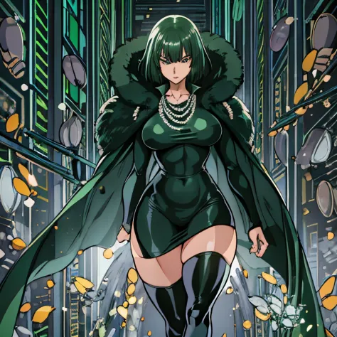 full body:1, high quality, extremely detailed, perfect face, masterpiece, Fubuki \(one punch man\),  Transparent clothes, green-...