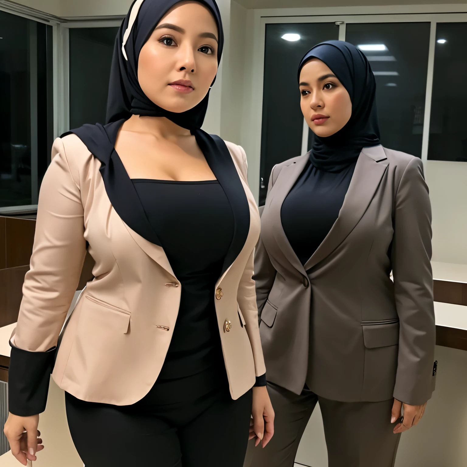 Two women in business attire standing next to each other - SeaArt AI