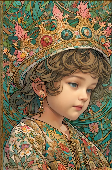 paint a decorative painting，little prince wearing a crown，3 years old boy，Childish face，Bright and harmonious colors，（Decorative...