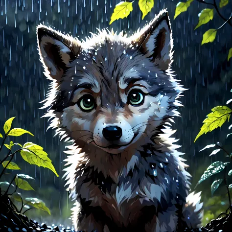 cute cartoon, cutecartoonaf, (cute cartoon style:1.3), (solo:1.3), (close up:1.3), cute and ((((sorrowful)))) wolf cub captures,...