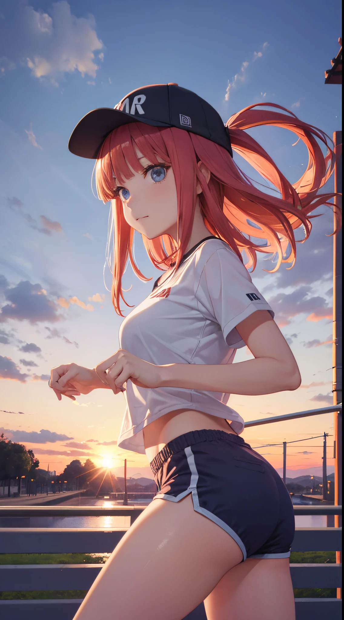 Anime girl with pink hair and a baseball cap on - SeaArt AI