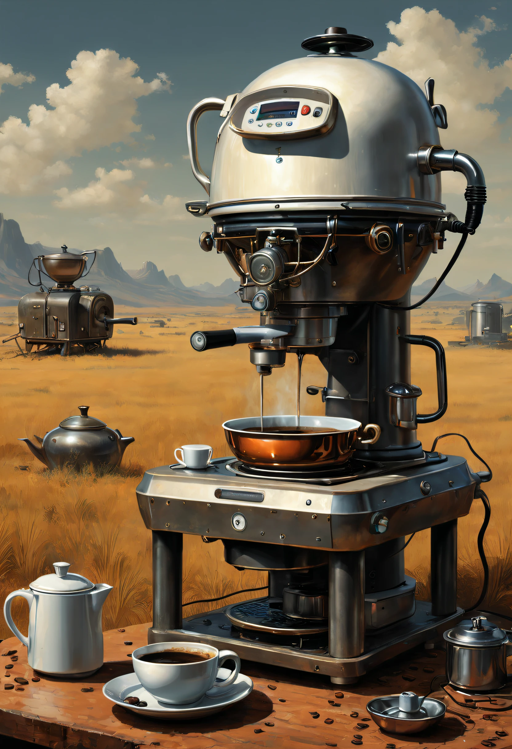 （Máquinas de café），（Hervidor eléctrico），（máquina de molienda），（olla arrocera），tierras baldías, arte de ciencia ficción, Dennis Ruston