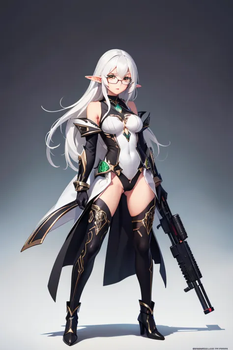 16k, HD, Professional, Highly Detailed, ((Masterpiece: 0.3)), (((High Quality))), Ultra-detailed face, Highly Detailed Lips, Detailed Eyes, full body, 1 female, dark elf, white hair, full body, standing, arms behind back, not clothes, green eyes, slight bl...