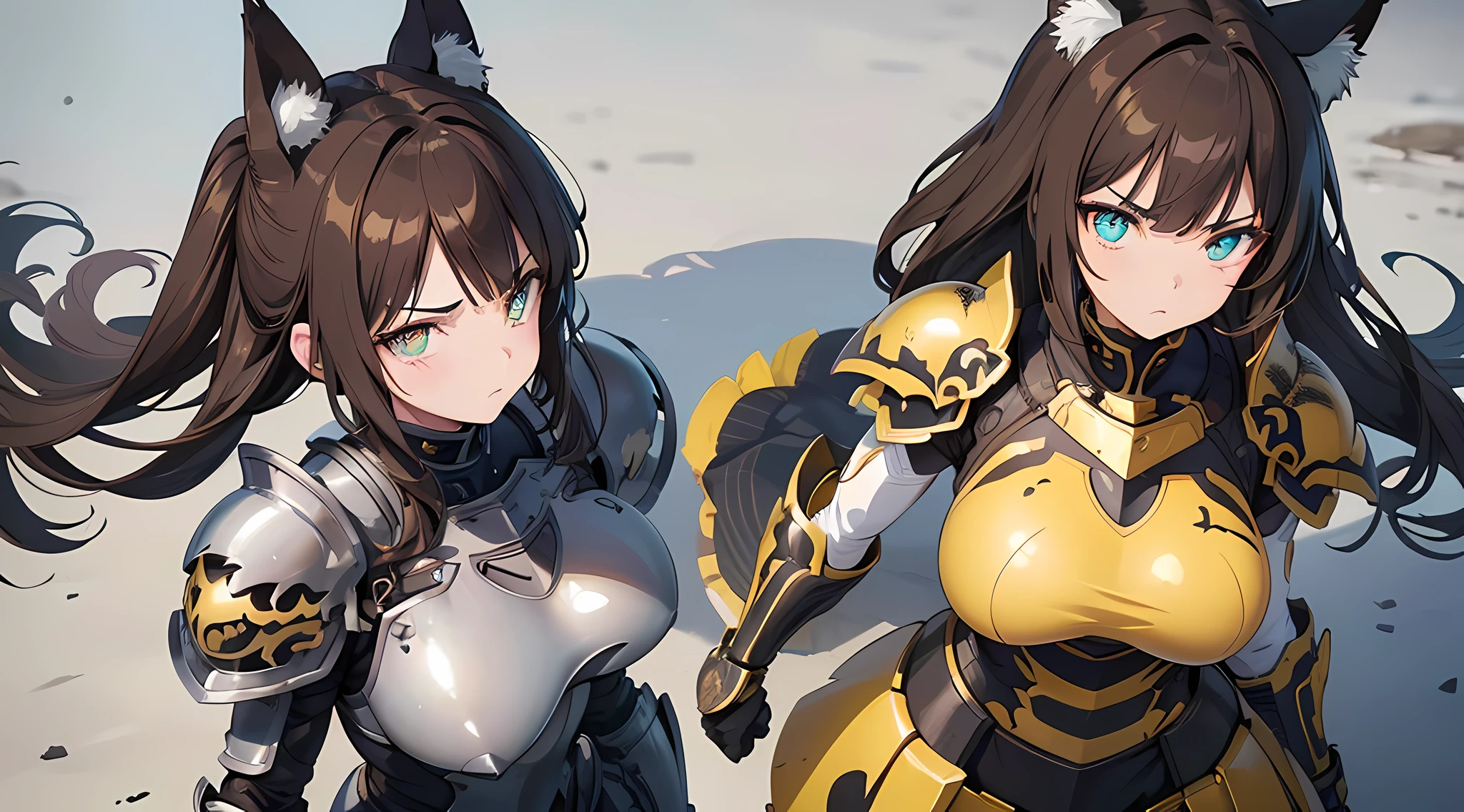 Two anime characters dressed in armor and cat ears - SeaArt AI