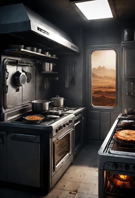 dennis ruston style，Creative product design，Very unified CG,（Bat electric oven），Complicated details，
Background with：kitchen was...