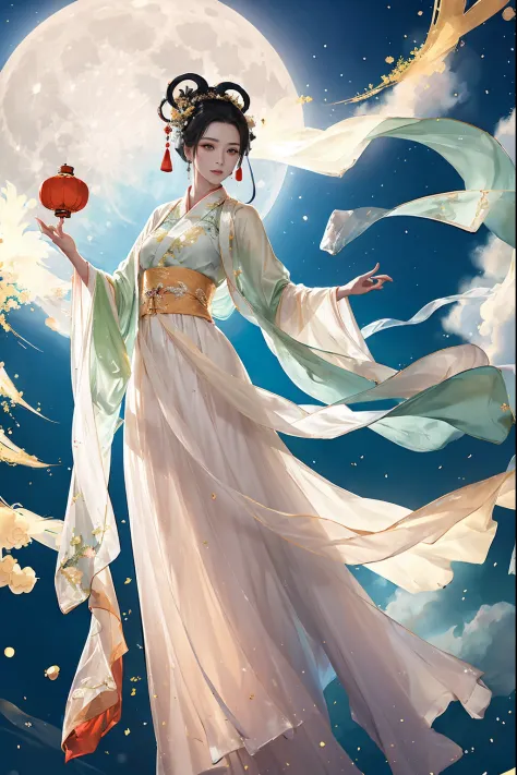 tmasterpiece,Best quality at best, 1 beautiful woman, fullbody image, ancient Chinese costume, Hanfu, floating, starrysky, themo...