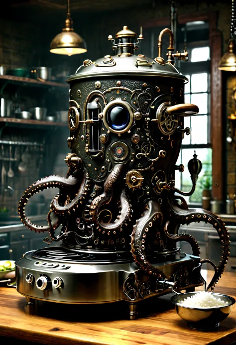 （Octopus shape rice cooker），（crocodile monster），goth style，punk，Creative product design，Very unified CG，Complicated details， Bac...
