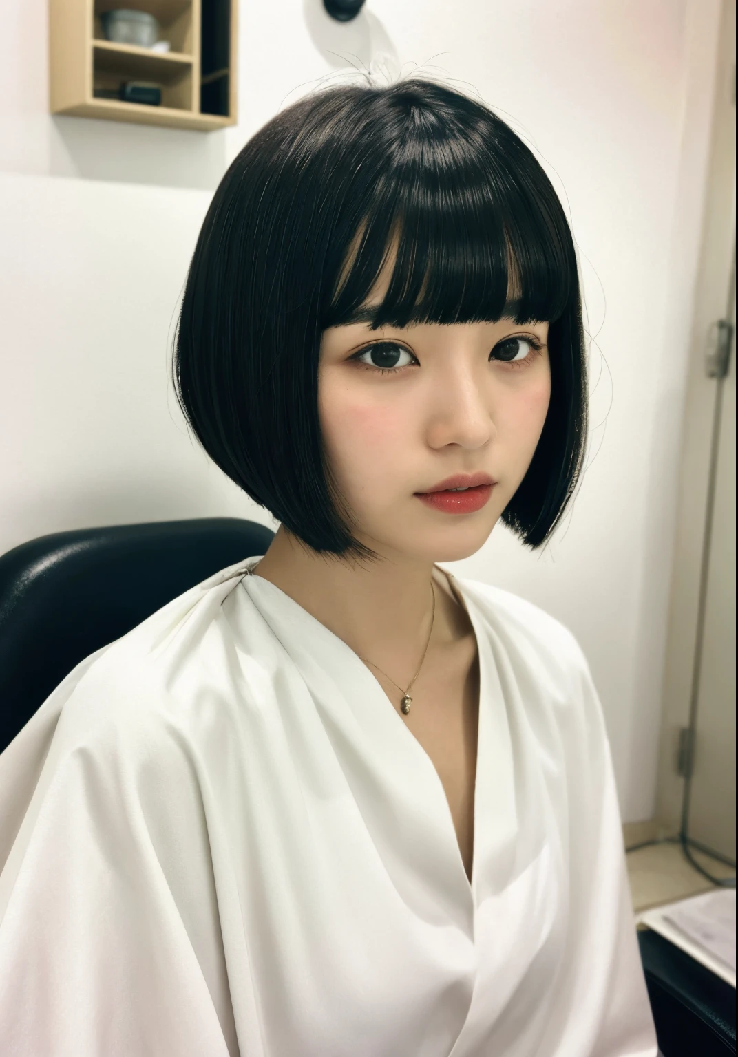 Arafed asian woman with short black hair and a white blouse - SeaArt AI