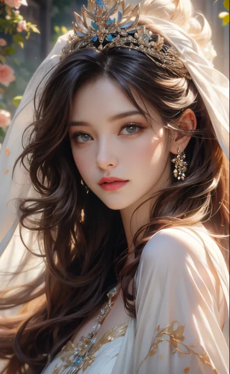 “saint with a beautiful and super adorable face, wearing an extremely slim and sexy outfit, beautiful and adorable face, detailed eyes, detailed nose, detailed lips, long eyelashes, detailed face, long hair, heavenly aura, flowing robes, serene expression,...