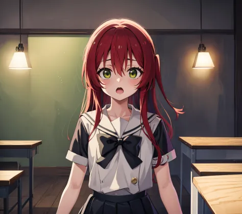 kitaikuyo, ikuyo kita, (green eyes:1.5), hair between eyes, long hair, one side up, red hair, (flat chest:1.2),
BREAK black foot...