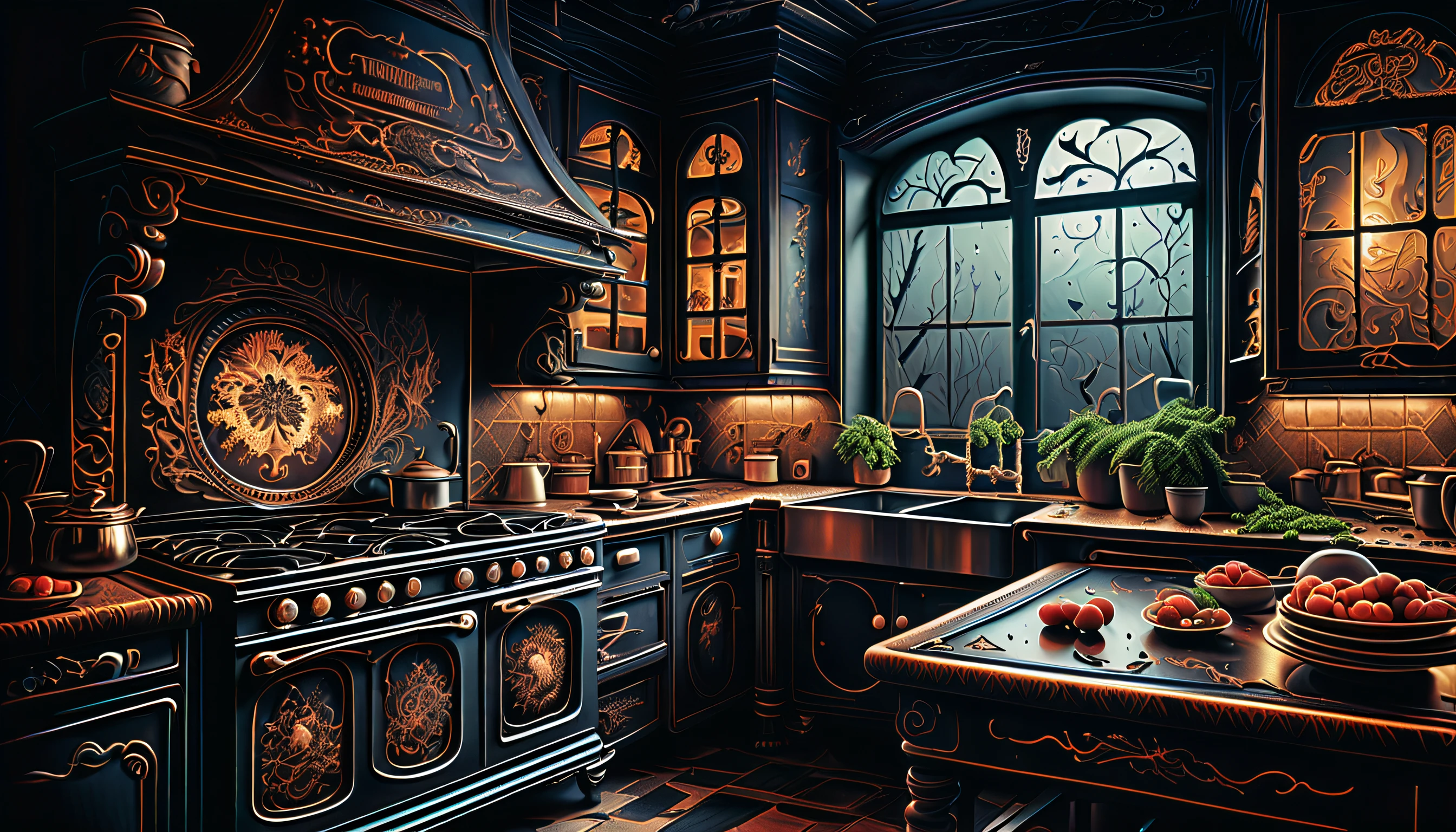 (((stunning extremely detailed illustration of spooky kitchen ...