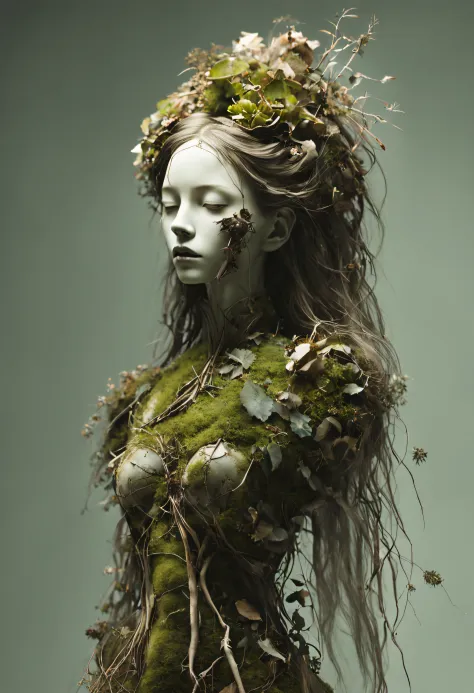 a girl made of dead plants，