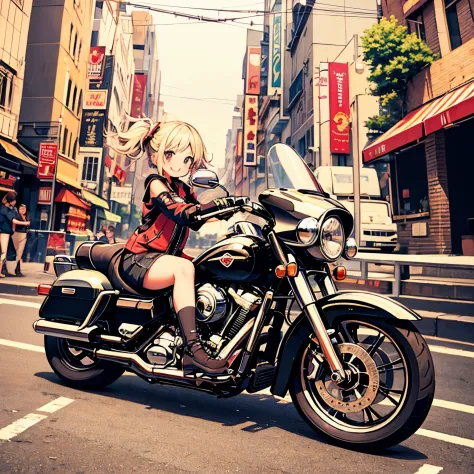 ​masterpiece、Harley Davidson、A cute girl riding the Electra Glide™ Highway King、route 66 touring、huge smile、细致背景、Perfect drawing