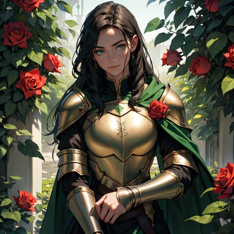 ​masterpiece, Best Quality, Super Detail 4K,Loki armor and green cloak, mature female knight, dark green long straight hair, Bac...