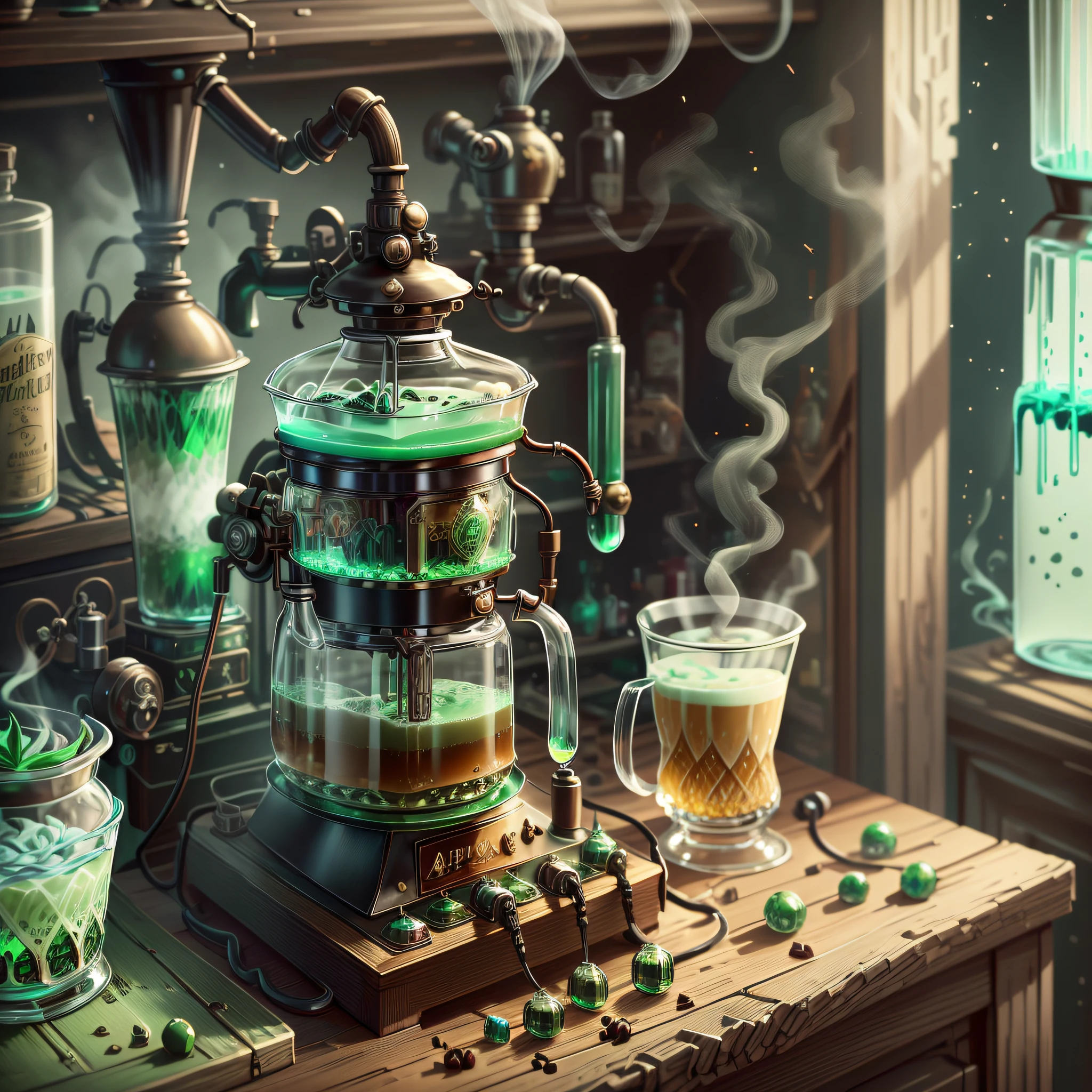 fotografia de perto，AbsintoPunkAI:O café da máquina。melhor qualidade，obra-prima，resolução ultra-alta。