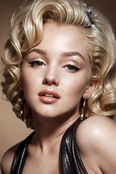 (Masterpiece),8k, ultra high quality, ((young) Marylin Monroe) with (((((small)))+lips)), ((perfect+((small))+(rounded)+nose+(sm...
