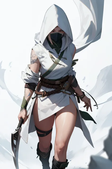(Best quality at best,4K,8K,A high resolution,tmasterpiece:1.2),night, akali, 1girl, long_sleeves,white hood,white short panties...