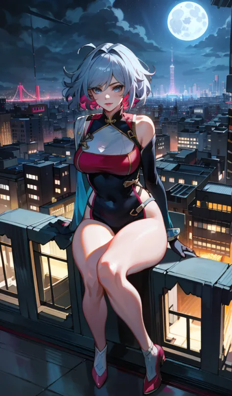 (masterpiece, 4k resolution, ultra-realistic, very detailed),  (superhero theme, charismatic, there's a cute girl on top of town...