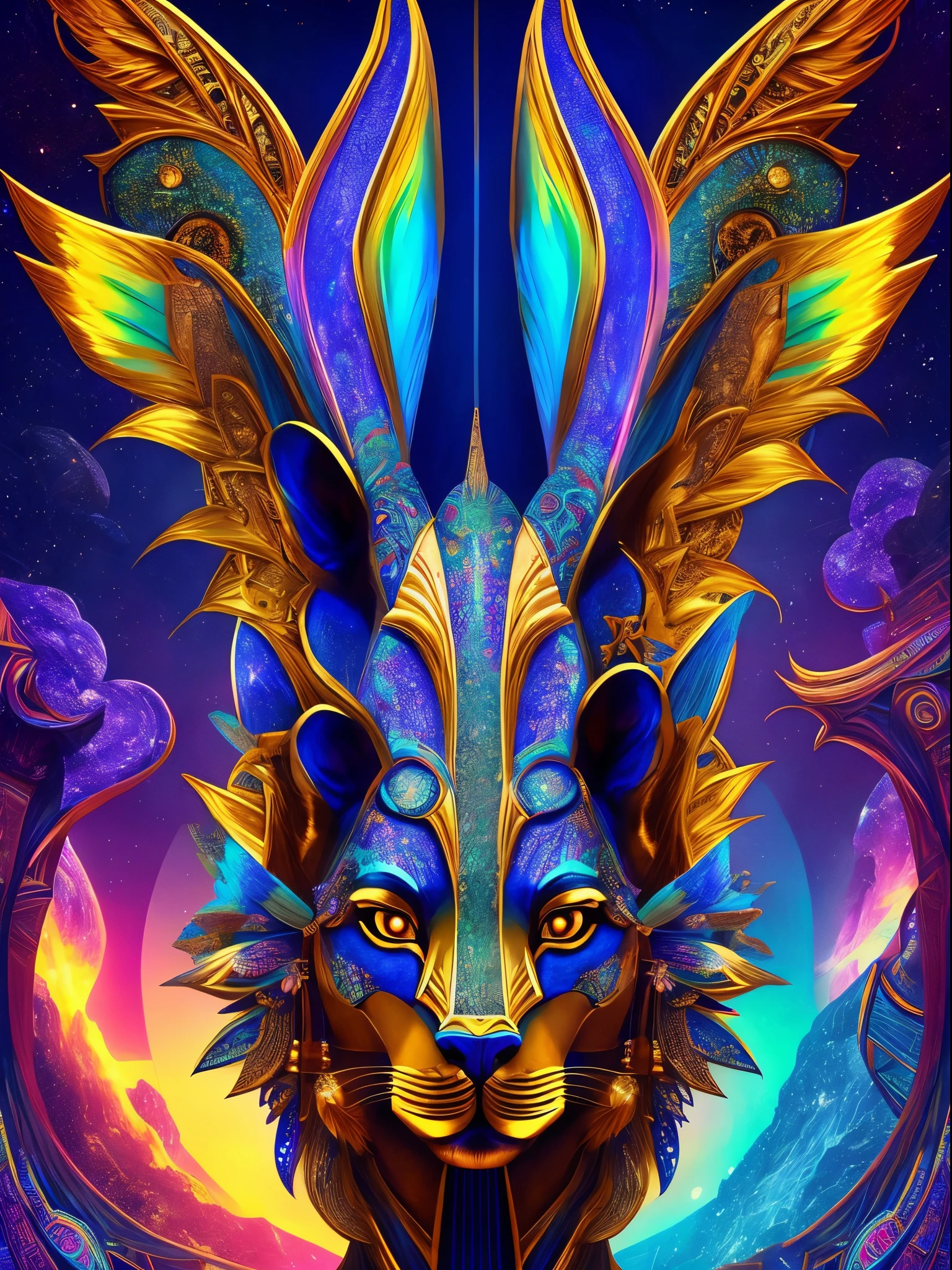 The prompt for the given theme would be:
"Anubis in a psychedelic and surreal world, ultra-detailed, with vibrant colors and lighting effects, creating a masterpiece with 8k and 4k resolution. Anubis is depicted with intricate details, merging with the surroundings seamlessly. The artwork showcases Anubis under the influence of LSD, where space and time lose their boundaries. The scene exudes a sense of otherworldly beauty and mystique, combining the ancient Egyptian deity with a contemporary psychedelic aesthetic, creating a visually stunning and mind-altering experience."