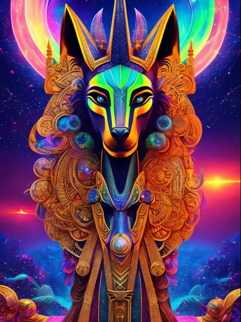 The prompt for the given theme would be:
"Anubis in a psychedelic and surreal world, ultra-detailed, with vibrant colors and lig...