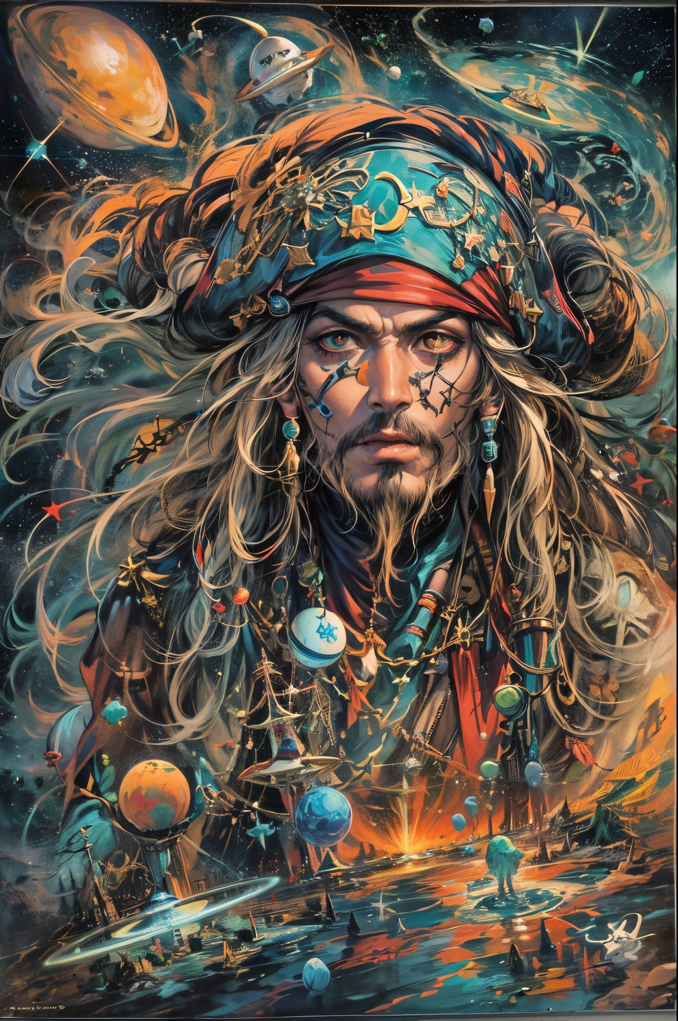 A painting of a man with long hair and a hat - SeaArt AI