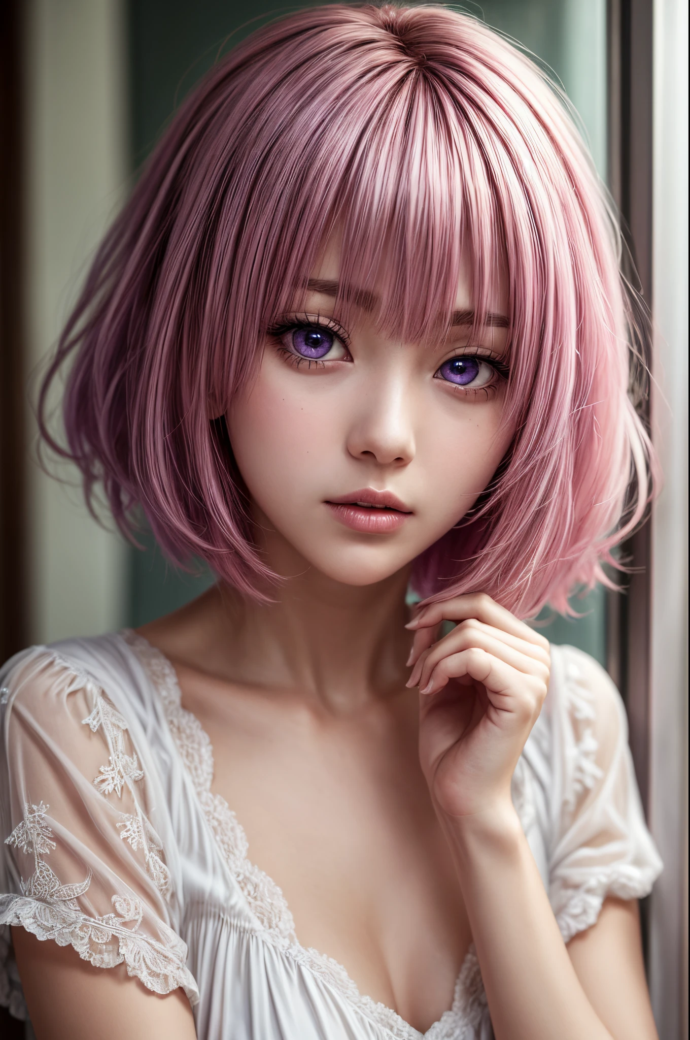 ph momo, momohd, phmomo, Sozinho, 1 garota, pink cabelo, olhos roxos, short cabelo, cabelo