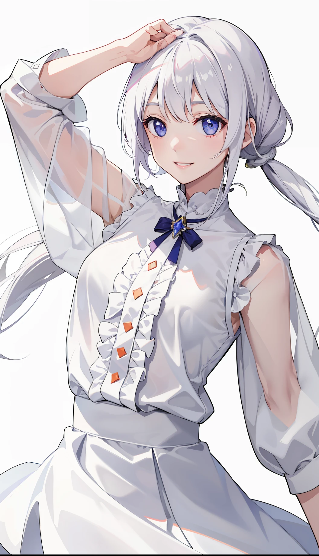 Anime girl with white hair and blue eyes in a white dress - SeaArt AI