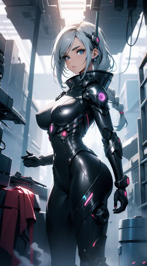 arafed mulher em um traje futurista posando para uma foto, em armadura futurista branca, menina em mecha cyber armor, unrealisti...