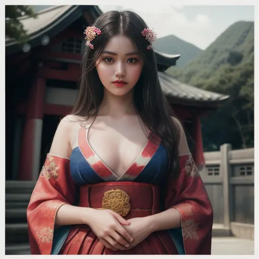 (masterpiece),long shot ,best quality, expressive eyes, perfect face, 1 girl, (japanese shrine maiden outfit), japanese shrine b...