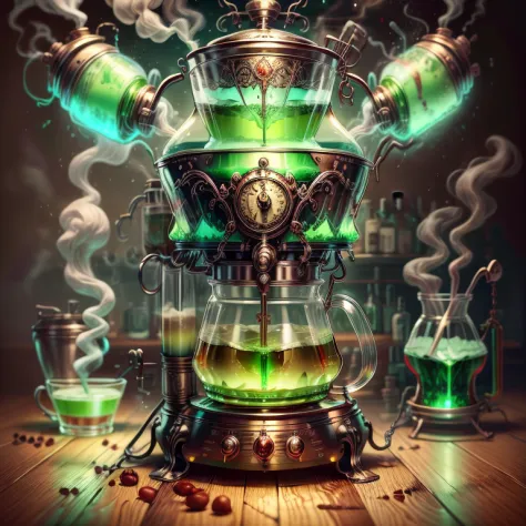Surreal, Bio-luminescence ((perfect pubic)), AbsinthePunkAI coffee machine