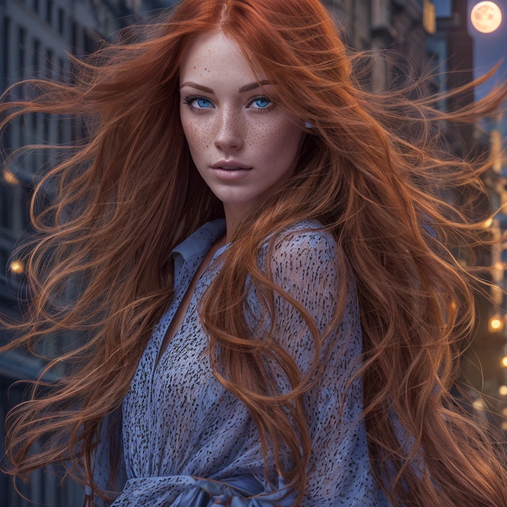 The detailed picture of a beautiful redhead woman with long flowing hair -  SeaArt AI