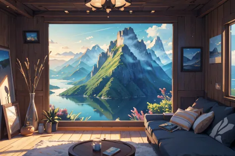 (illustrations : 1.0), Epic composition, photorealistic lighting, HD detail, ​masterpiece, Best quality at best, (Highly detailed CG integrated 8k wallpaper) , Land seen from within the sea, Mountain visible only as a silhouette