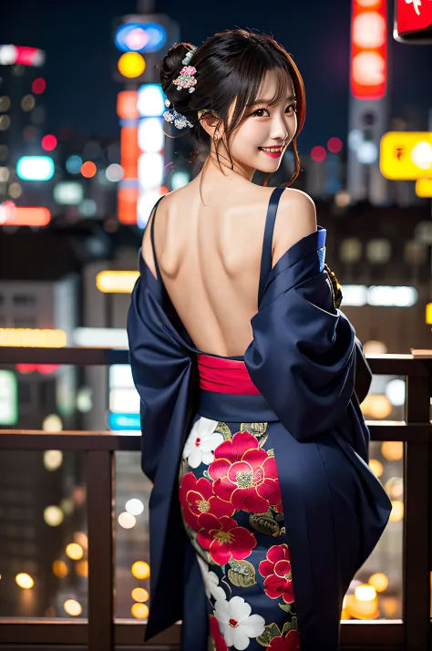 create an image of a stunning japanese beauty in a captivating, sensuous setting. she's at an exclusive, late-night tokyo roofto...