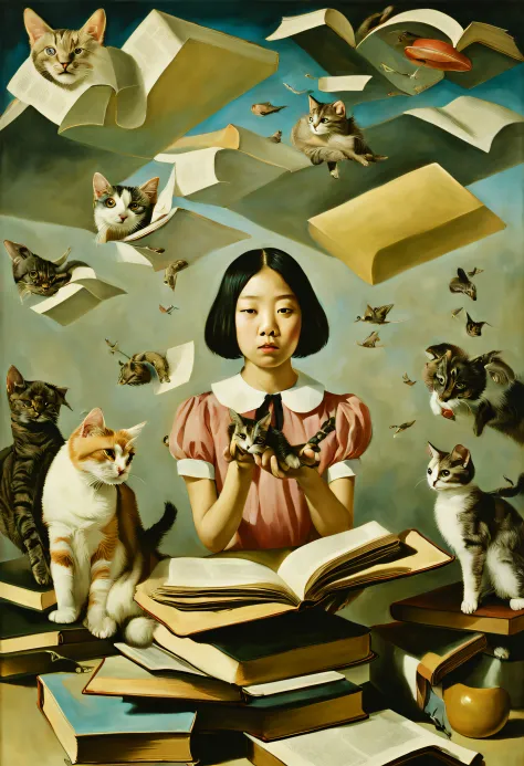A girl who came out of a thick book、home＆Boken > academic supplies > Cleaning products > cat and dog floating in the air＞ sweepe...