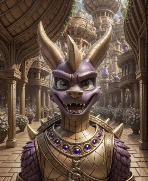 spyro furry, detailed extremely , masterpiece, looking viewer, detailed background, happy,