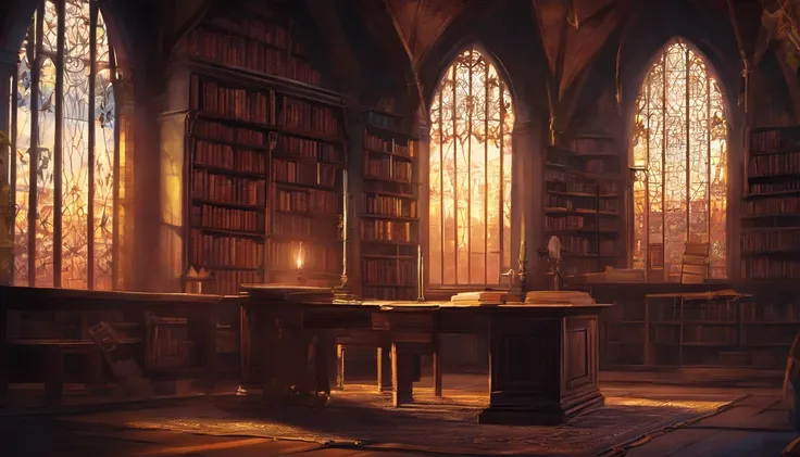 simple, medieval fantasy castle study room with book shelves and tomes ...