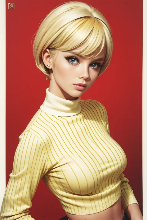blond woman with short hair and a striped turtle neck shirt with a sexy white underwear,  a photo by Allan Linder, flickr, pop a...