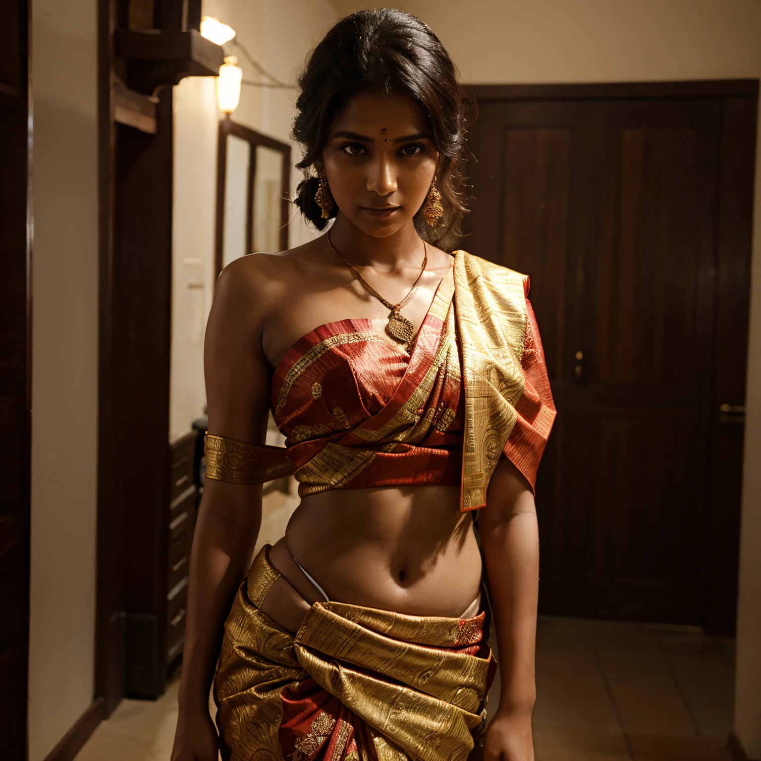 Modèle avec sari traditionnel indien portant