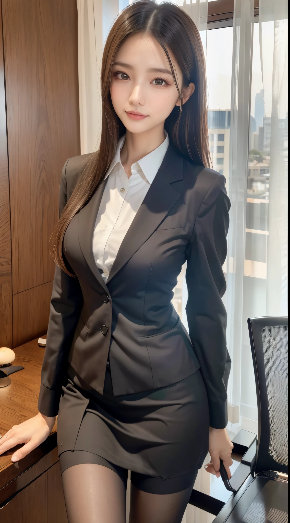 A close up of a woman in a suit posing for a picture - SeaArt AI