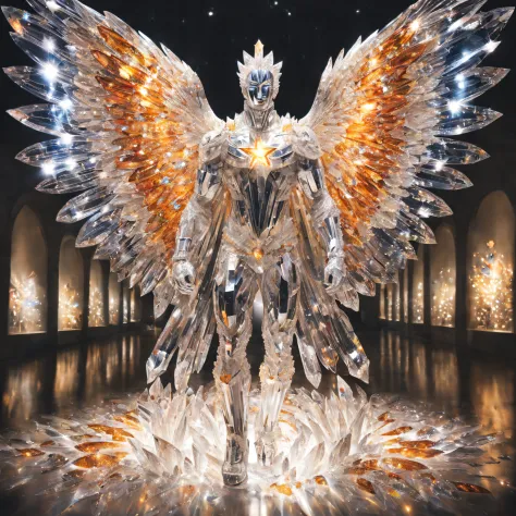 crystal superhero, Spread your wings, God&#39;s light from above, Full body photo, crystal
