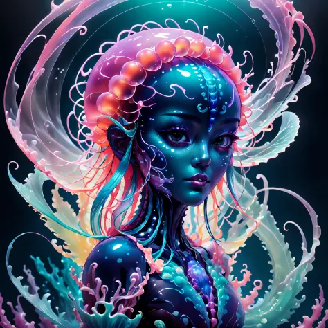 Pop art style fantasy creatures,jellyfish + drak,Underwater dragon,Hybrid,8K,beautiful light up,Soon,number art,Complicated deta...