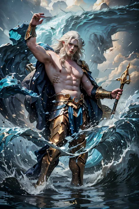 Badass looking greek god Poseidon, god, poseidon, (RAW photo, best quality), (realistic, photo-realistic:1.3),1 male, male, mast...