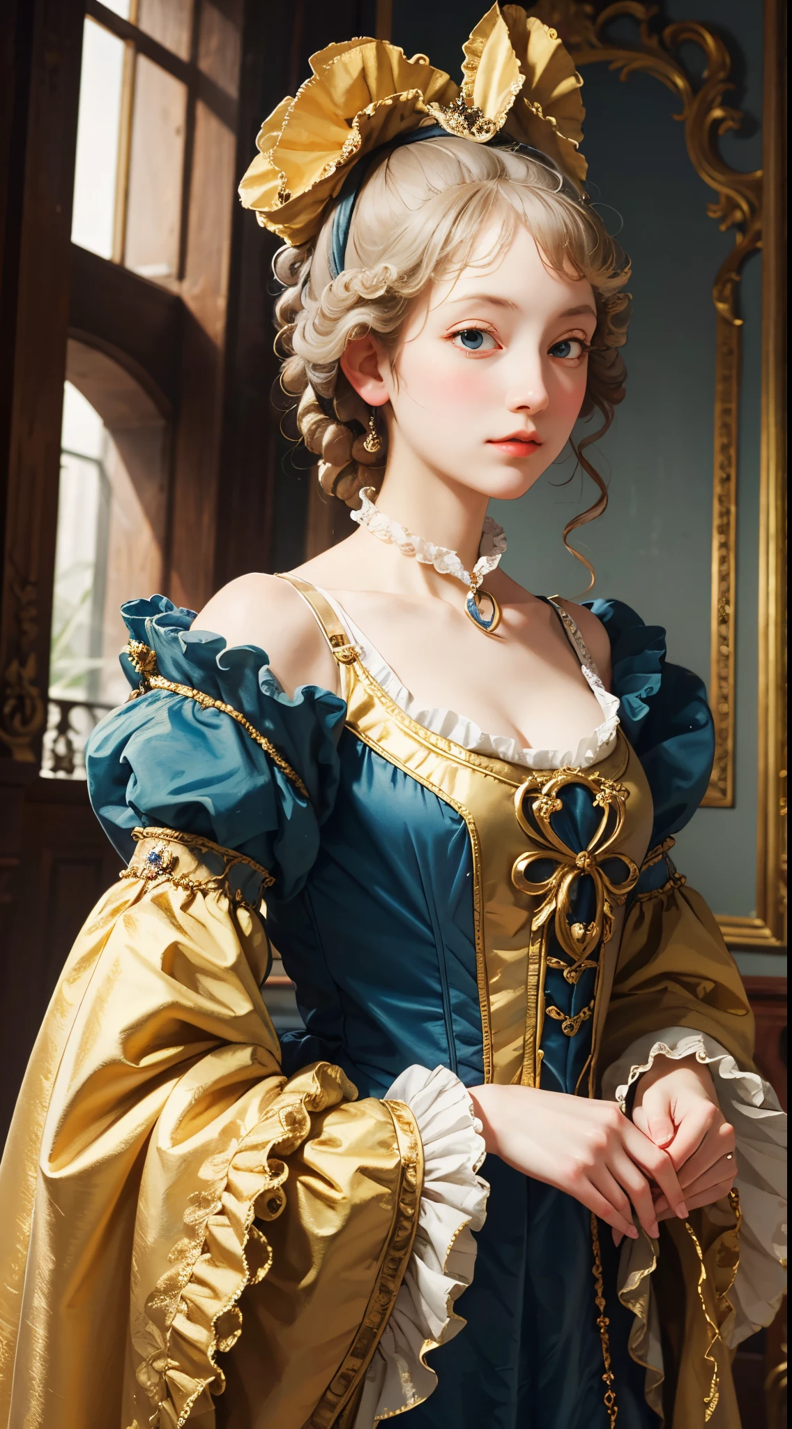 (rococo style:1.5), UHD, retina, masterpiece, ccurate, anatomically correct, textured skin, super detail, high details, high quality, award winning, best quality, highres, 1080P, HD, 4K, 8k, 16k